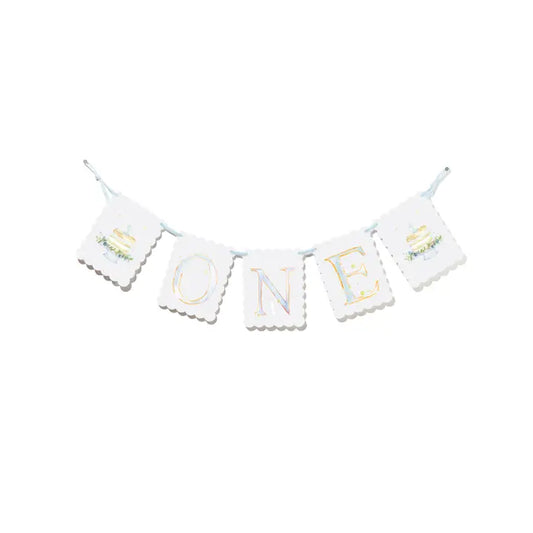 Blue "One" Highchair Banner with Cake End Pieces