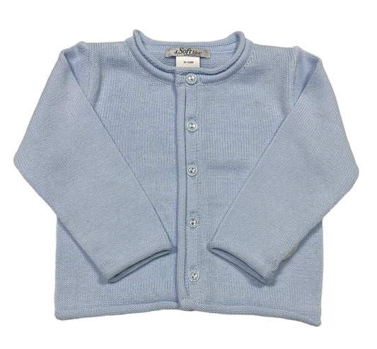 Rolled Edge Button Front Cardigan Blue