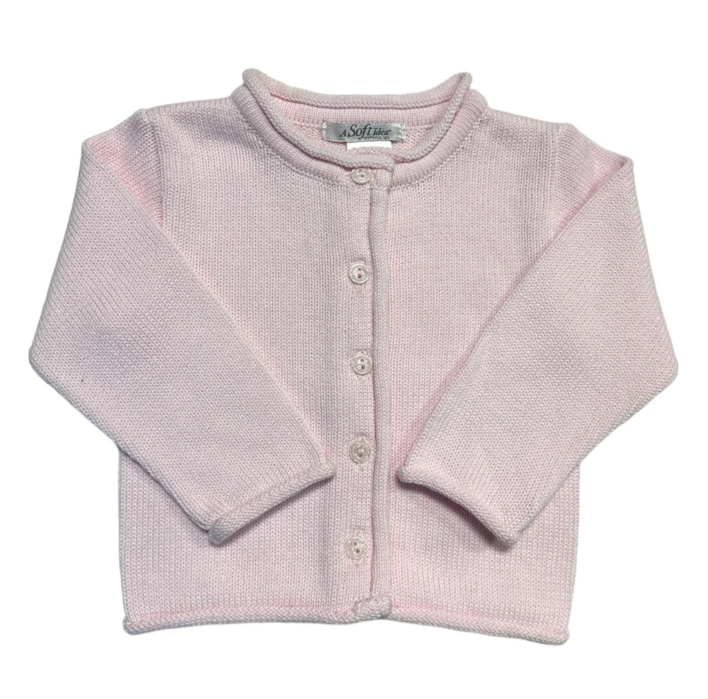 Rolled Edge Button Front Cardigan Pink