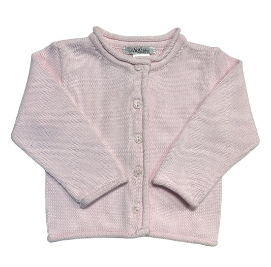 Rolled Edge Button Front Cardigan Pink