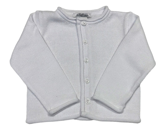 Rolled Edge Button Front Cardigan White