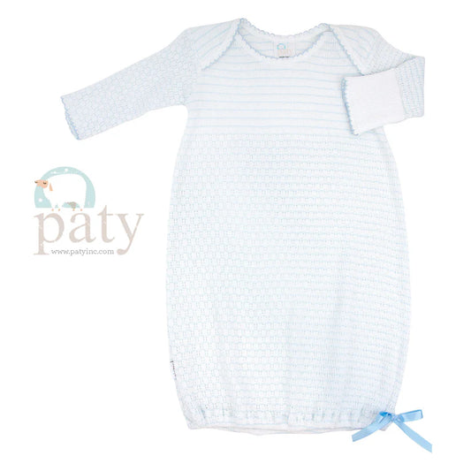 Paty Knit Overlap Shoulder Gown Pinstripe Blue with Blue Trim