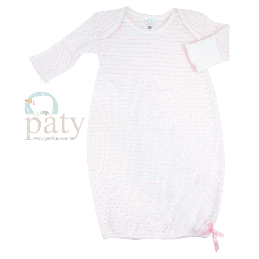 Paty Knit Overlap Shoulder Gown Pink with Pink Trim
