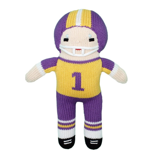 Football Player Knit Rattle Doll Purple/Gold 7"