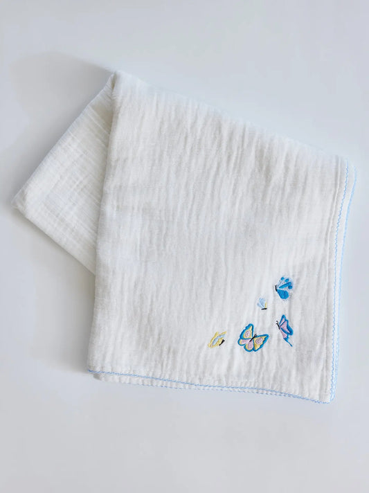 Butterfly Embroidered Shawl Blanket | White