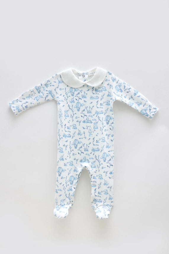 Baby Footed Onesie Toile De Jouy Blue