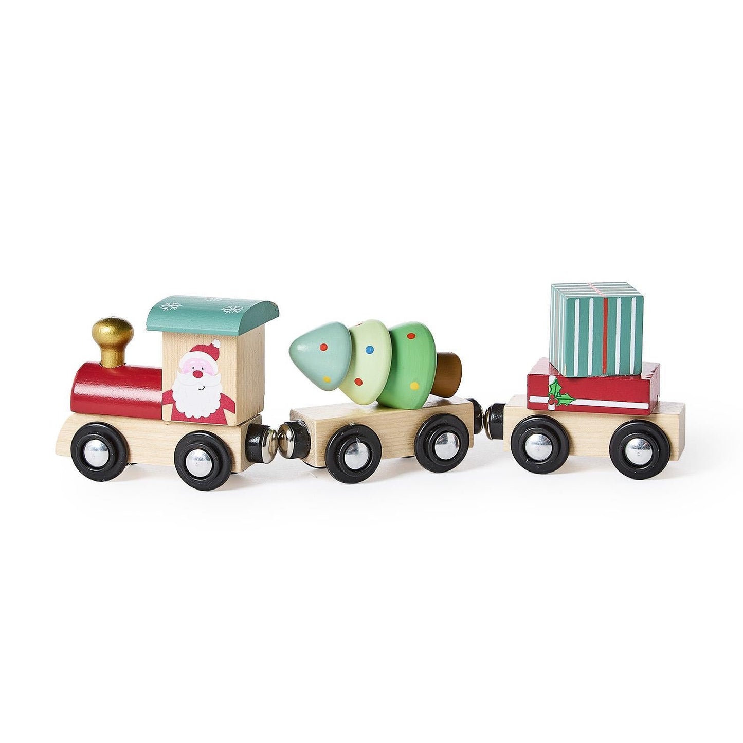 Here Comes Santa 3 Pc Hand-Crafted Wooden Magnetic Train Set