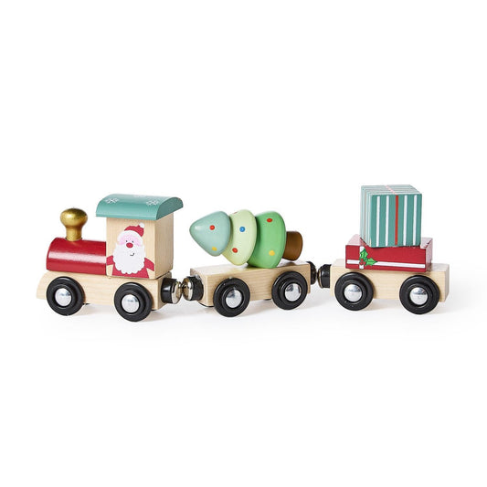 Here Comes Santa 3 Pc Hand-Crafted Wooden Magnetic Train Set