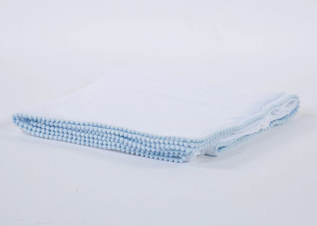 White/Baby Blue Swaddle Baby Blanket with Pompom Edge 50"x50"