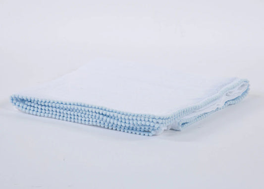 White/Baby Blue Swaddle Baby Blanket with Pompom Edge 50"x50"