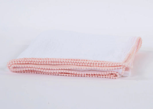 White/Pink Swaddle Baby Blanket with Pompom Edge 50"x50"
