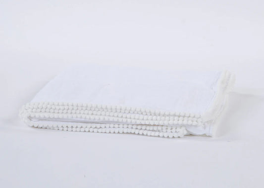 White/White Swaddle Baby Blanket with Pompom Edge 50"x50"