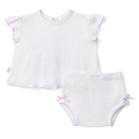 Paty Knit Flutter Sleeve Diaper Set with Bows Lavender