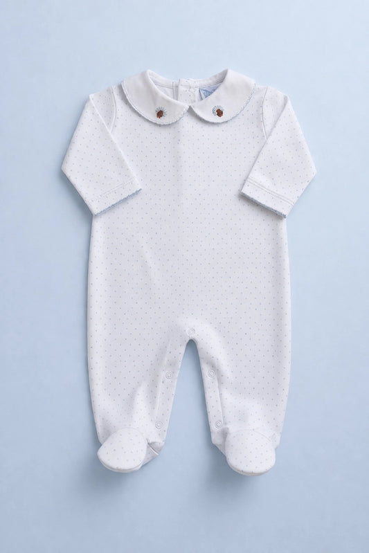 Turkey Time Sleeper & Playsuit White with Blue Picot