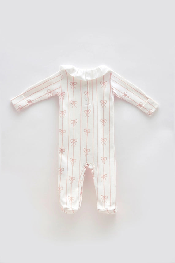 Baby Footed Onesie Ribbon Pink