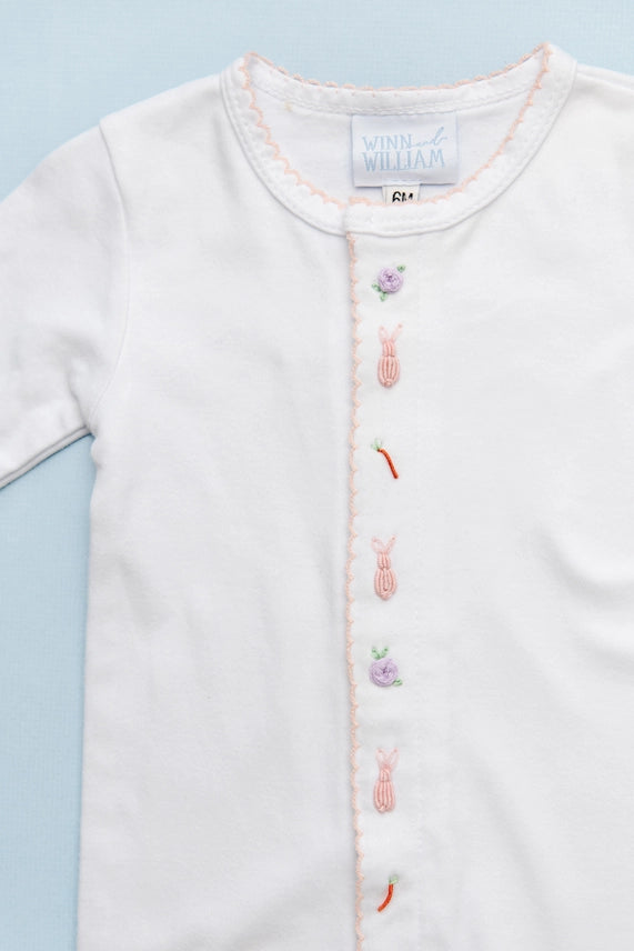 Easter Bunny Sleeper White with Pink Picot Trim