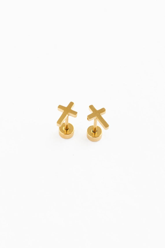 Cross Stud Earrings Gold
