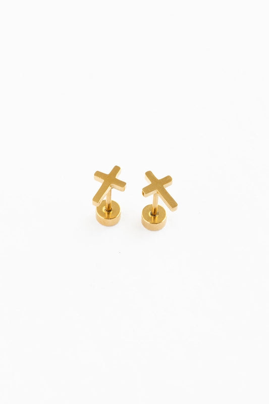 Cross Stud Earrings Gold