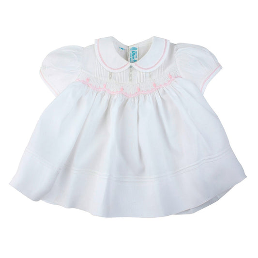 White Rosebud Detail Smocked Dress