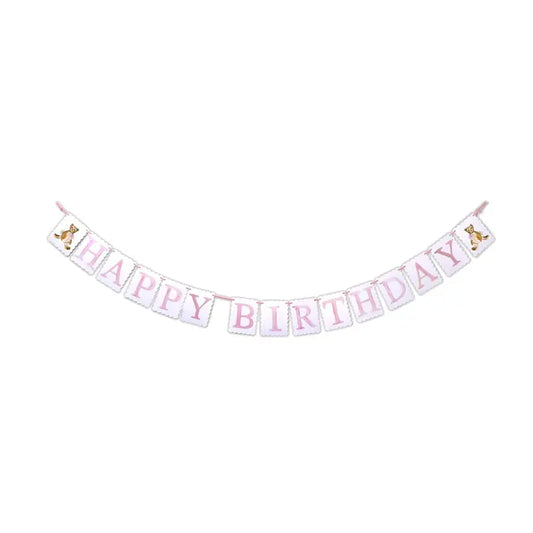 Happy Birthday Banner Teddy Bear Pink Bow