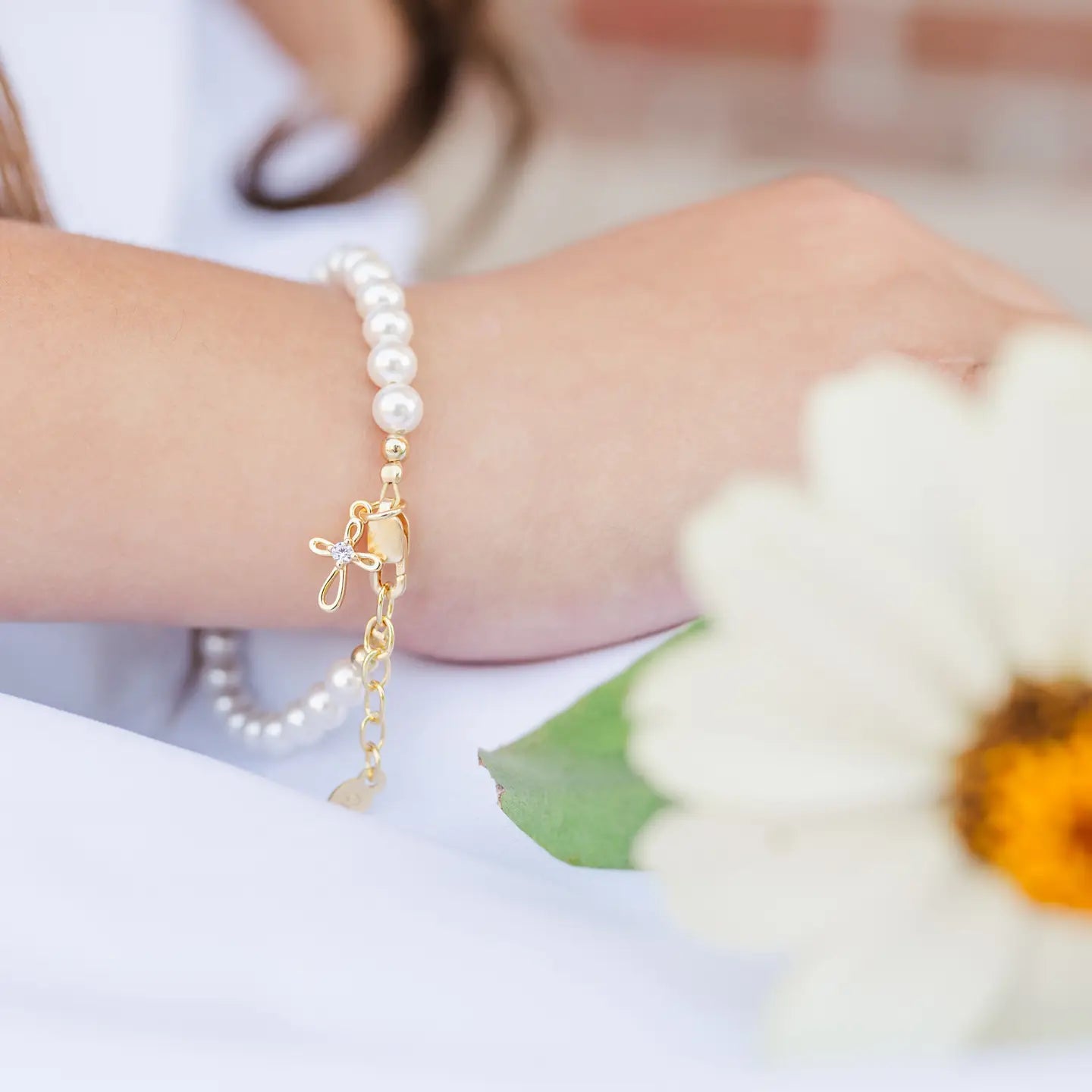Kids 14K Gold-Plated Baptism Cross Bracelet or Communion Gift
