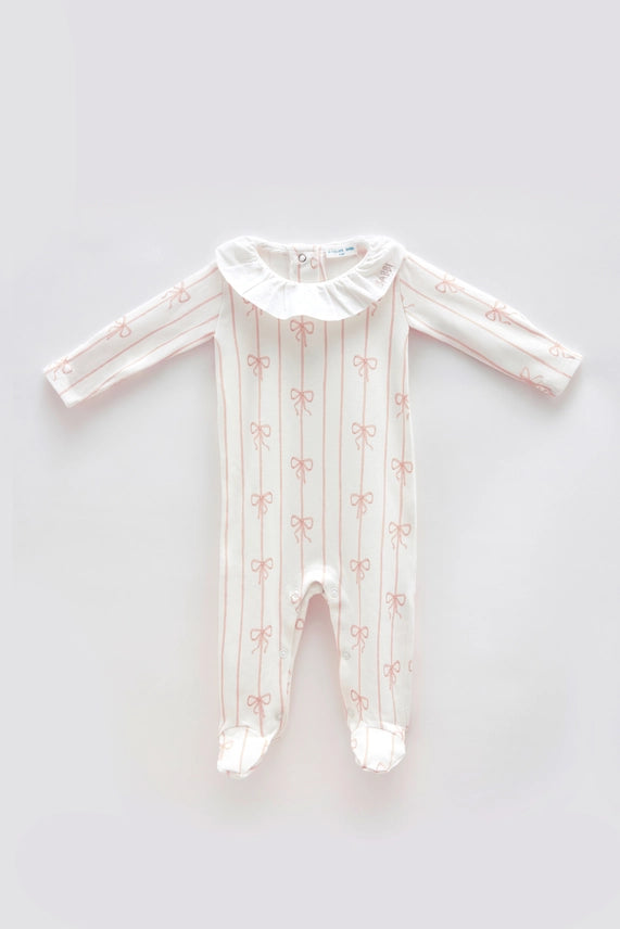 Baby Footed Onesie Ribbon Pink