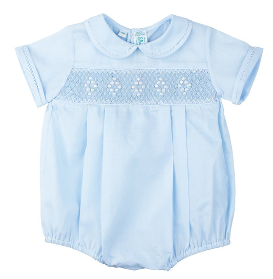Blue Smocked Embroidered Diamond Creeper