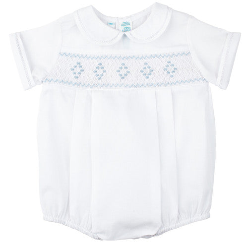 White Smocked Embroidered Diamond Creeper