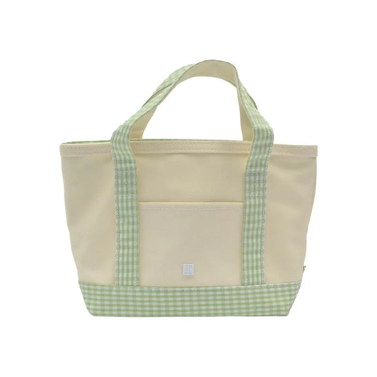 Mini Tote Coated Canvas Natural with Gingham Leaf Trim