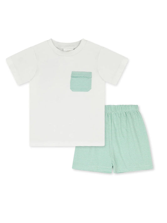 Charlie Short Set White Memphis Aqua Ministripe
