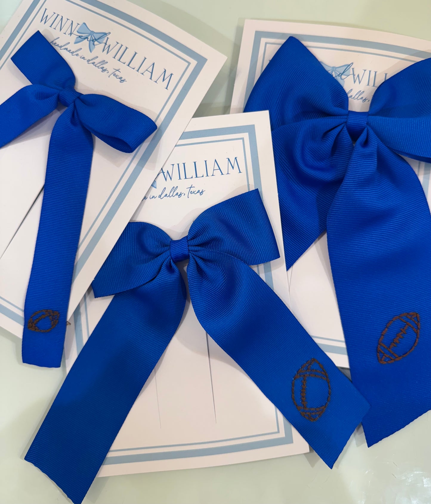 Football Hand Embroidered Bow Royal