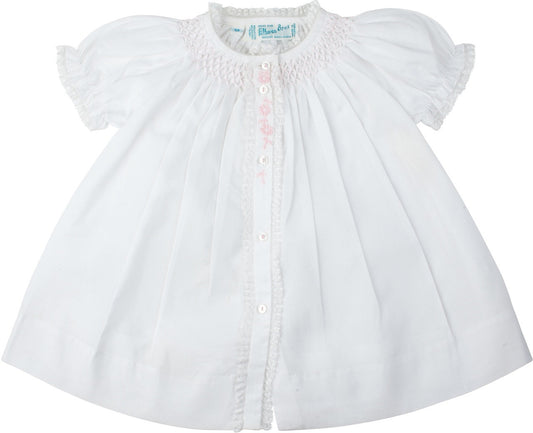 Girls Honeycomb Smocked Yoke Daygown White