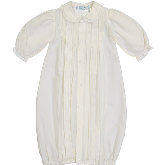 Ivory Girls Pintuck & Lace Take Me Home Gown with Bonnet