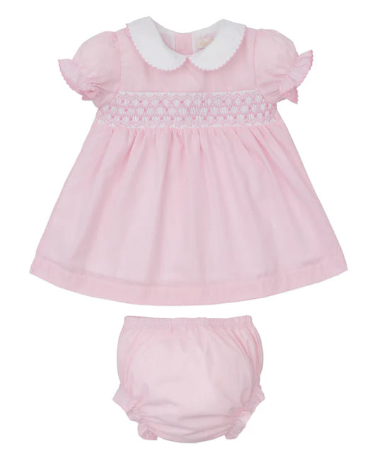 Woven Dress Set w/ Hand Smk Pink