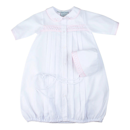 White/Pink Dot Embroidered Take Me Home Gown With Hat