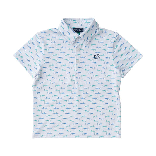 Boys Pro  Performance Polo Blue Green Marlin
