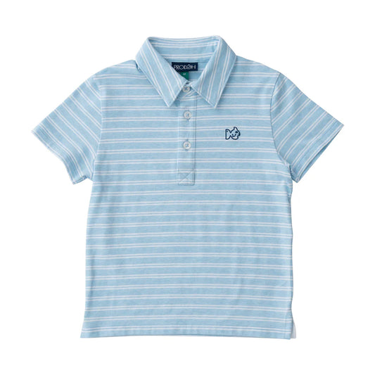 Boys Short Sleeve Too Cool for  School Heathered Polo Light Blue Stripe