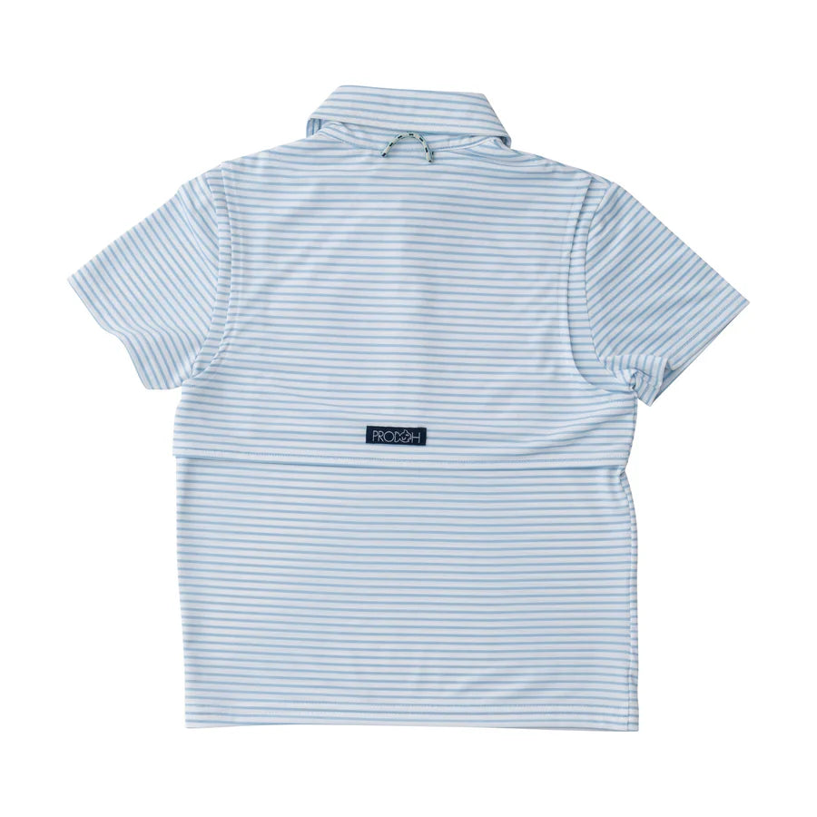 Boys Pro  Performance Polo Light Blue Stripe