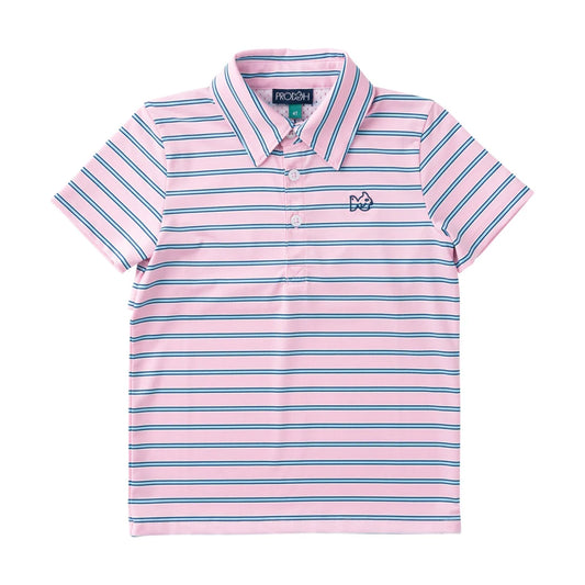 Short Sleeve Pro Performance Polo Pink Frosting Sea Island Stripe