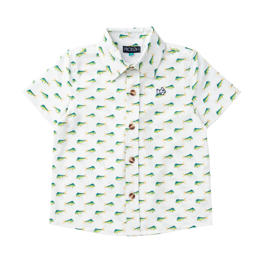 Short Sleeve Button Down Shirt Mahi Mahi Print