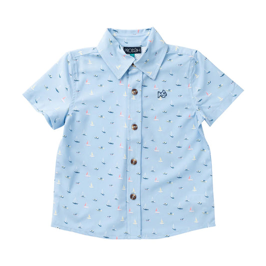 Short Sleeve Button Down Shirt Windsurfer Boats In The Bay Print