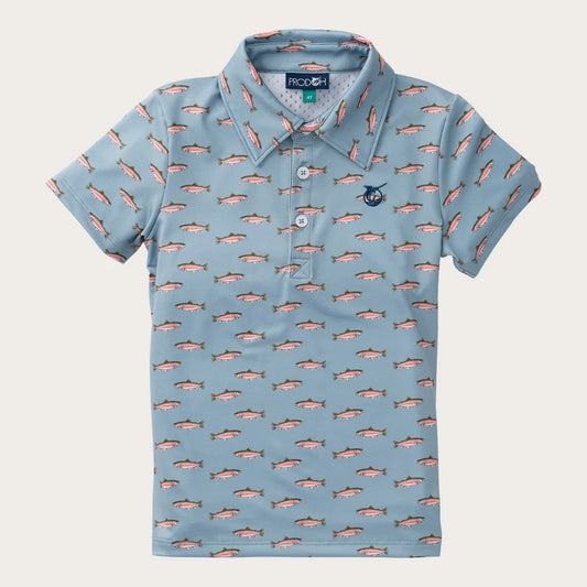 Boy's Short Sleeve Pro Performance Polo Rainbow Trout Print