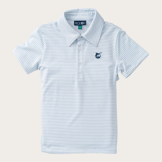 Boy's Short Sleeve Pro Performance Polo Clear Sky Stripe