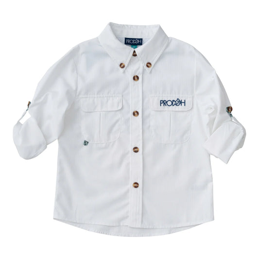 Long Sleeve Founders Kids Fishing Shirt Bright White