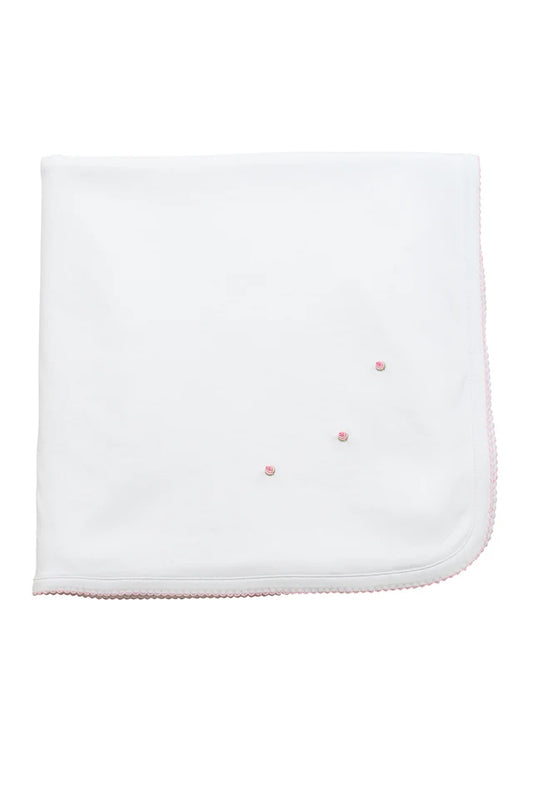 Knit Blanket White with Pink