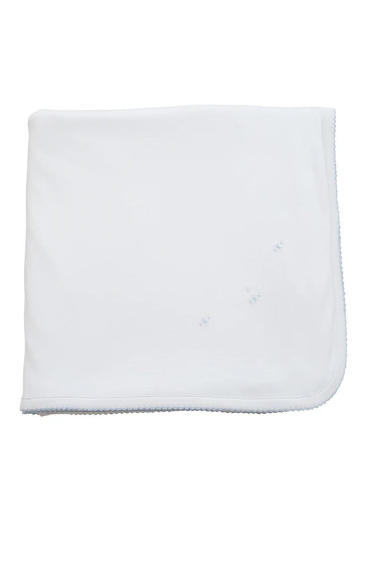 Knit Blanket White with Blue