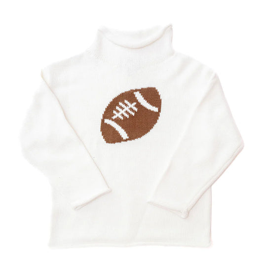 White Football Roll Neck Sweater