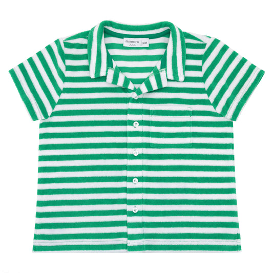 Green and White Stripe French Terry Polo