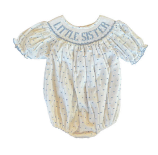 Little Sister Bubble Blue Swiss Dot