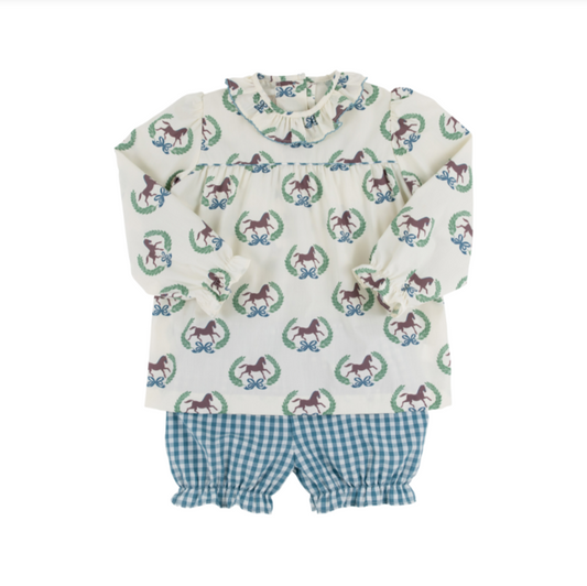 Bon Air Bloomer Set Broadcloth Highland Horses/Barnsley Blue Gingham